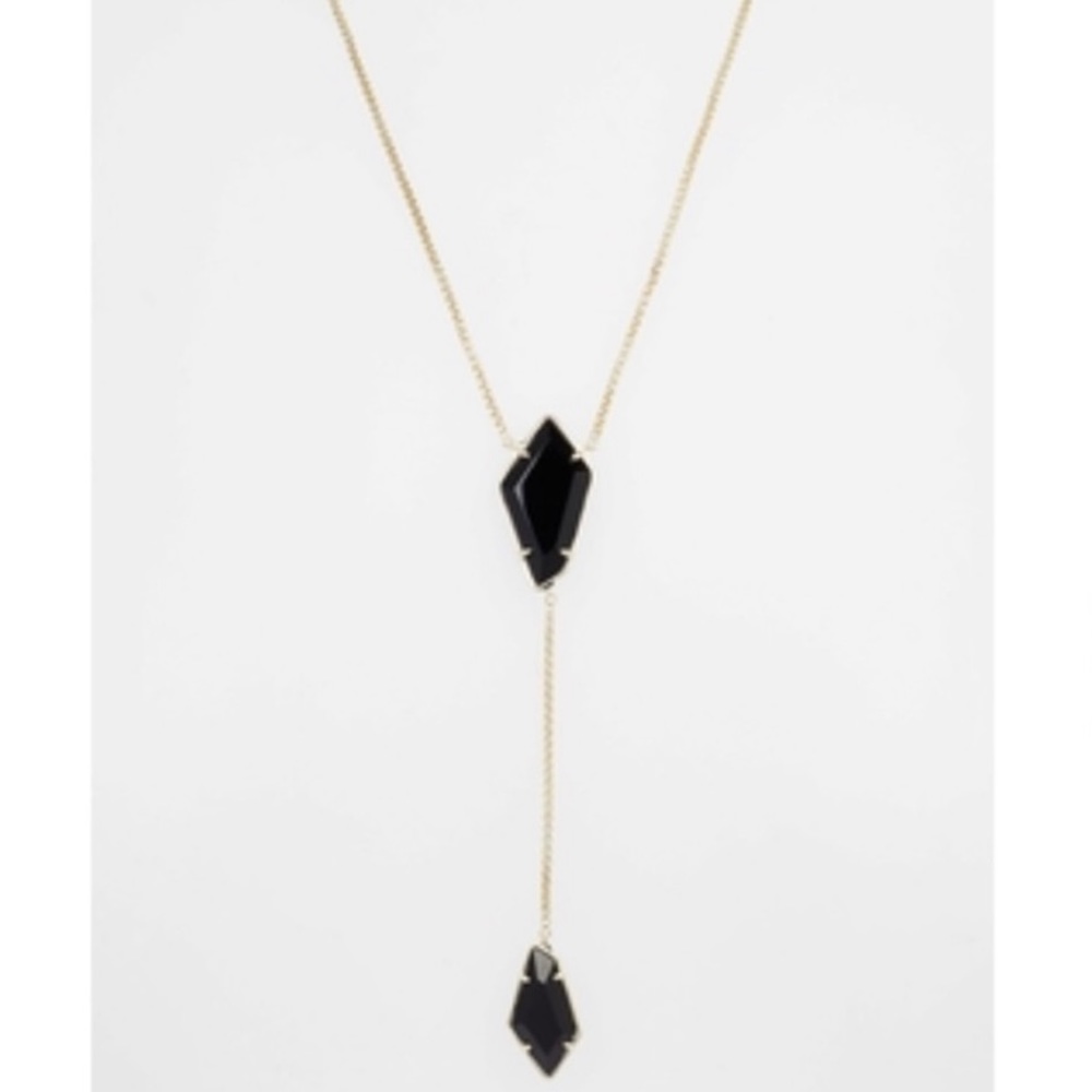 NWT- Kendra Scott Lilith Y Necklace Gold with Black Stone - Picture 2 of 6
